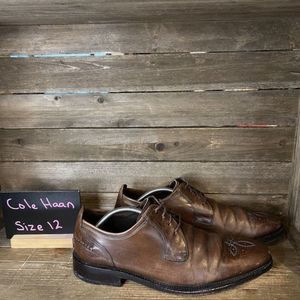 Mens Cole Haan Brown Leather Brogue Oxford Dress Shoes‎ Size 12 M GUC